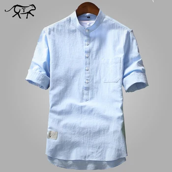 

New Arrival Men's Shirts Fashion Summer Half Sleeve Shirts For Men Cotton Stand Collar Shirts Men Luxury Brand Clothing Hombre