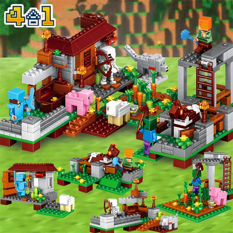

Minecrafted Duplo Blocks Model Village Figures Building Blocks Compatible Legoed City Bricks Educational Toys for Children Gift