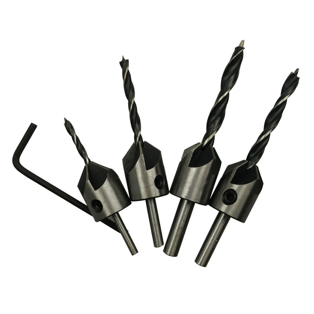 Hight Quality 4pcs HSS Countersink Drill Bit Set Screw Woodworking Chamfer Tool 3-6 mm Power Tools Drills Sets | Инструменты