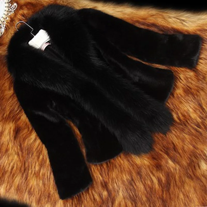 

New Winter Ladies' Nature Short Faux Fur Coat Jacket Raccoon Fur Collar Winter Women Fur Trench Outerwear Coats Fox Fur Collar