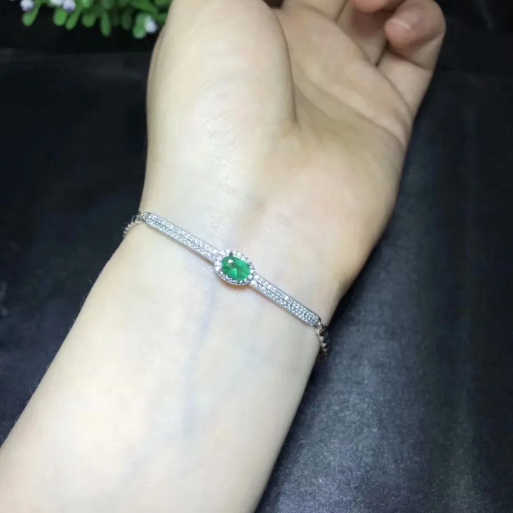 Верность натуральный 4*6 мм изумруд браслеты s925 серебро Модные Простые Ювелирные изделия для женщин вечерние с натуральным зеленым драгоценным камнем