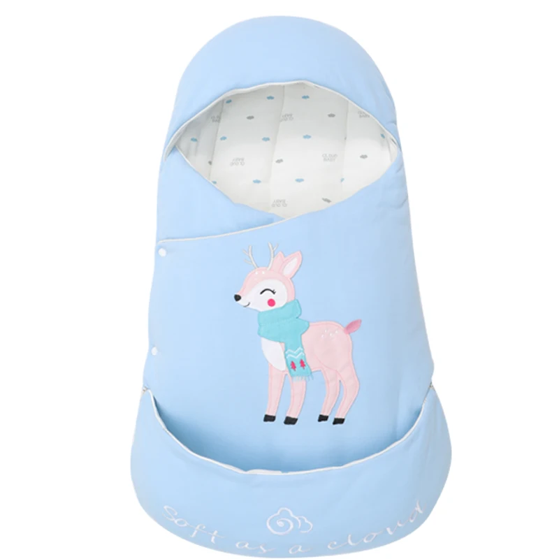 Спальный мешок для новорожденных, конверт для новорожденных, чистый хлопок, для новорожденных, для младенцев, обернутый кокон, зимняя муфта для коляски - Цвет: Blue Thick-L