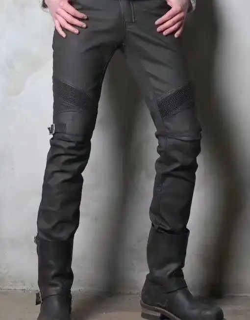 coated moto jeans
