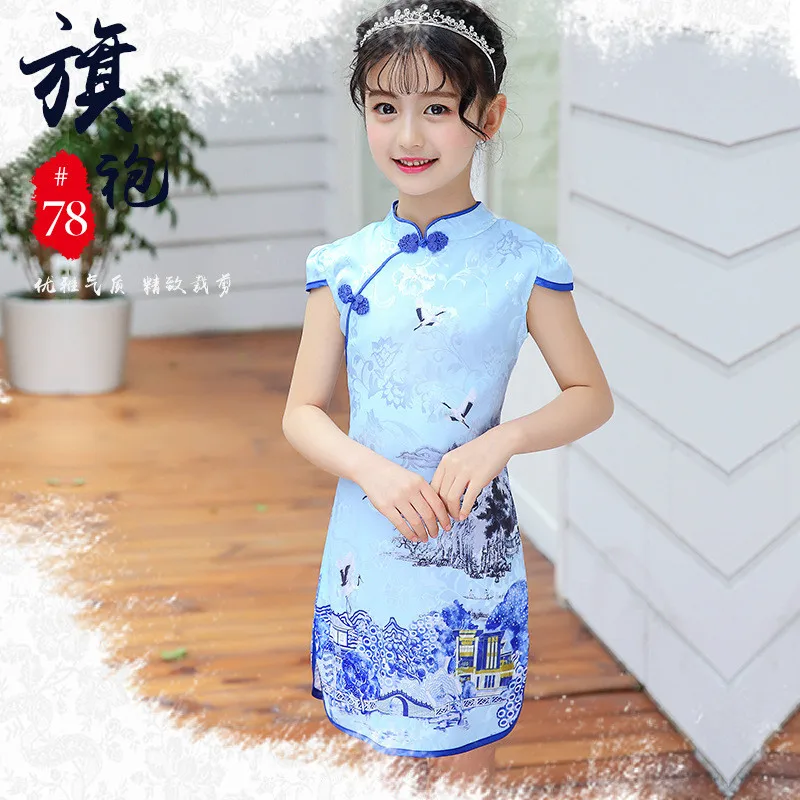 Элегантное платье Ципао для девочек; Vestidos Cheongsam; одежда для детей; винтажная детская одежда с цветочным рисунком; летние платья для маленьких девочек-подростков - Цвет: Style Eleven