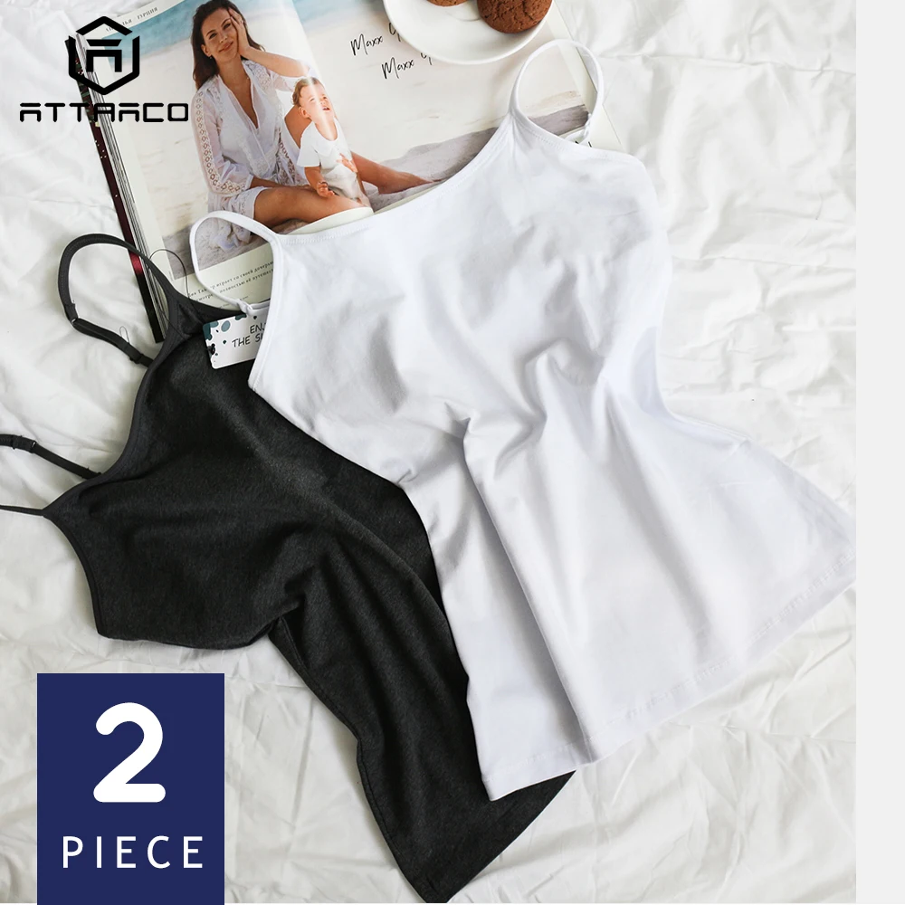 En Ligne Attractif femmes Camisole réservoir hauts base Camis coton doux Bulit en auto réglable sangles vêtements de nuit Jogging Pack de 2