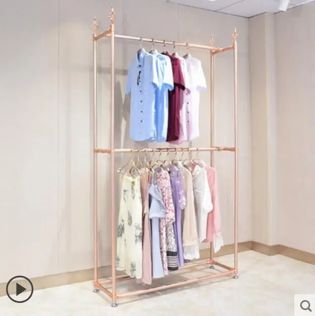 

Aluminum alloy double-deck garment rack Large hanging rack Golden garment display rack Show rack Landing rack garment rack