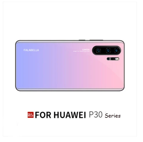 Чехол для huawei P30 Lite, цветной градиентный стеклянный чехол, прочный жесткий чехол для телефона, для huawei P 30/P30 Pro, модный бампер - Цвет: Светло-фиолетовый