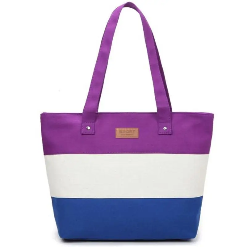 Модная женская Холщовая Сумка, цветная сумка для покупок в полоску, на одно плечо, на молнии, многоразовая Эко сумка для покупок, bolsas de tela# H10 - Цвет: Purple