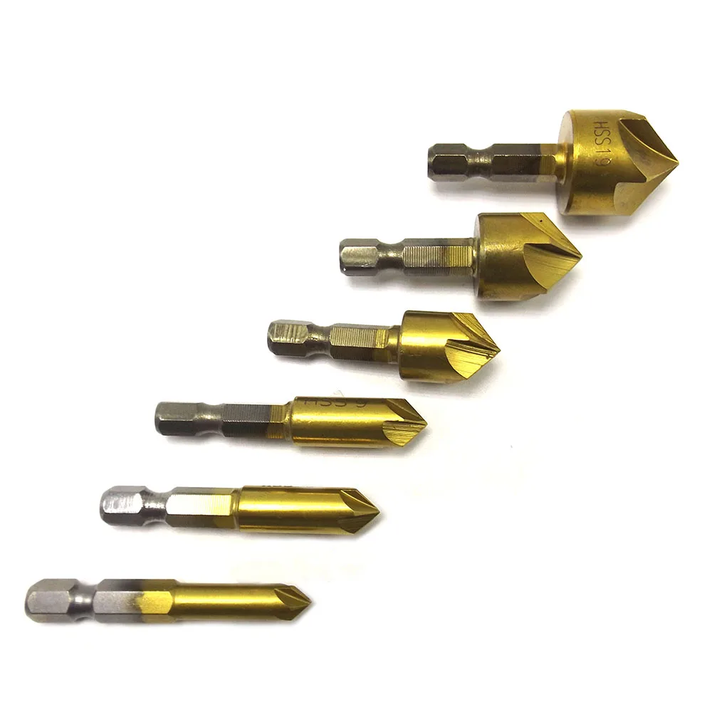 6pcs 1/4 Inch Hexagonal Shank Five Edge Five Blade tools herramientas ferramentas Chamfer Countersink Set Chamferring Tool