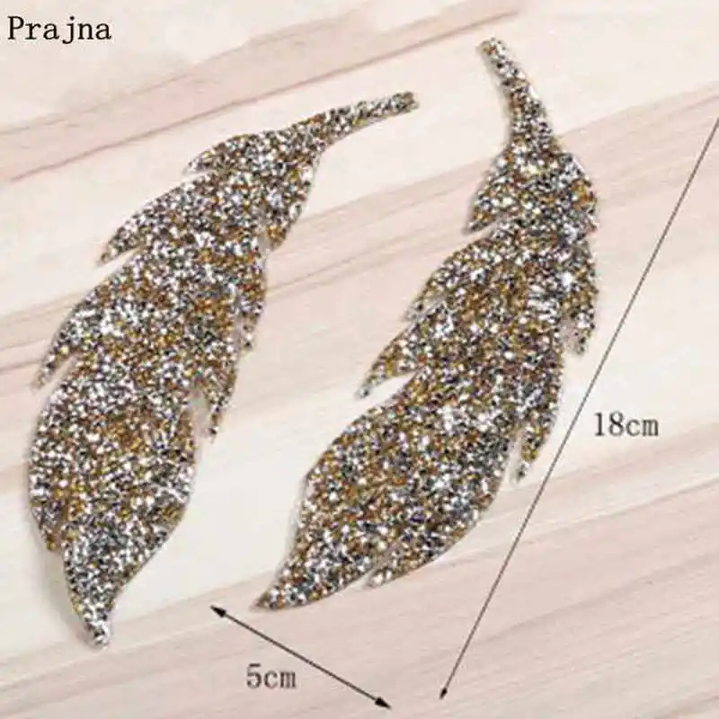 

Prajna New 3 Colors Rhinestones Patches Leaf Shape Iron On Patches For Clothing Crystal Diamond Accessories For Dress Jean Decor