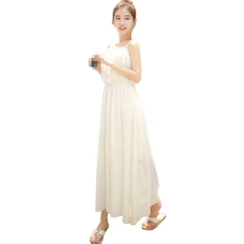 

B2259 2019 spring and summer new women fashion sexy fairy white strap chiffon dress cheap wholesale