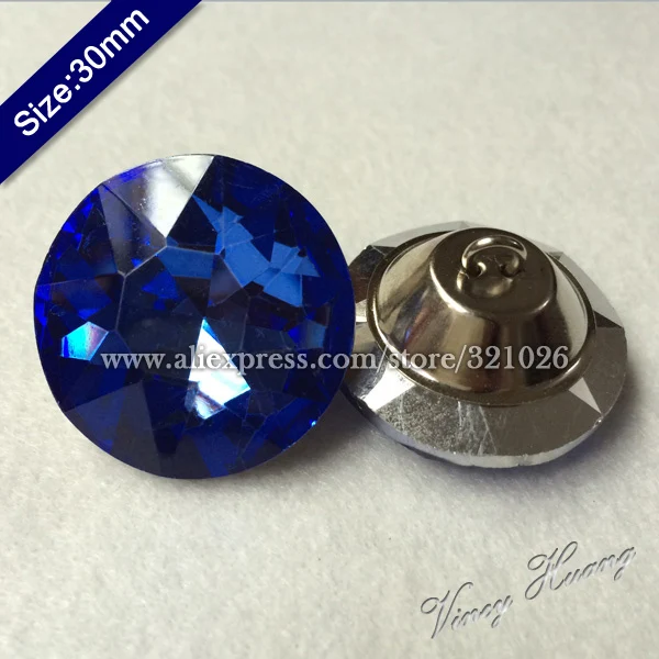 Free shipping 100PCS/LOT 25MM DEEP BLUE Diamond Crystal Glass Buttons
