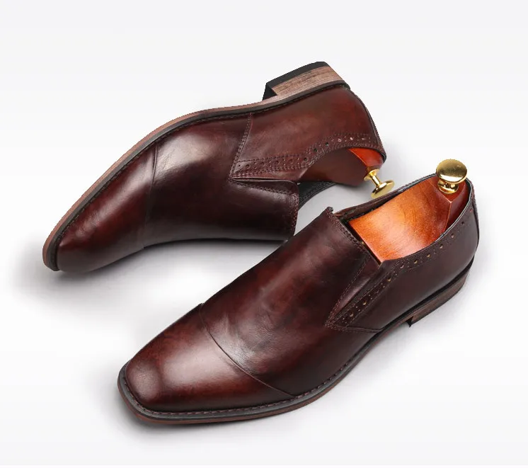 Мужские новые стильные модельные туфли из натуральной кожи без шнуровки Мужские квадратные носки наивысшего качества, деловые повседневные модельные туфли мужская обувь с резным узором