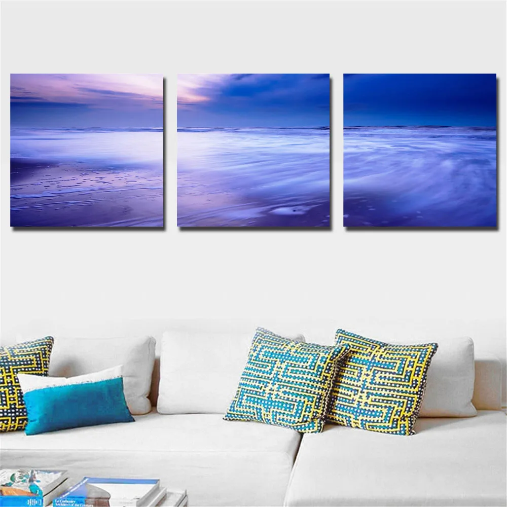 

3 Pcs Framed Dreamy Seascape Canvas Paintings Modern Landscape Poster Sea in the Sunset Wall Art Pictures for Office Home Decor