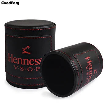

Hot Black Hennessy Leather Dice Cup Set&Plastic and 6pcs Acrylic Polyhedral Dices Gambling Poker Drinking Board Game Dice Box