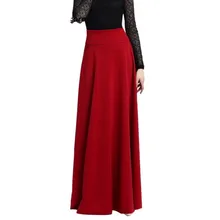 Высокая талия плиссированная элегантная юбка винно-красный черный сплошной цвет женские длинные юбки Faldas Saia 5XL плюс Размер юбка женская