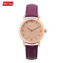 Abrray Moda Rose Gold Dial Mulheres Relógio Feminino À Prova D’ Água Relógios Ladies Couro Genuíno relógios de Pulso de Quartzo relogio feminino