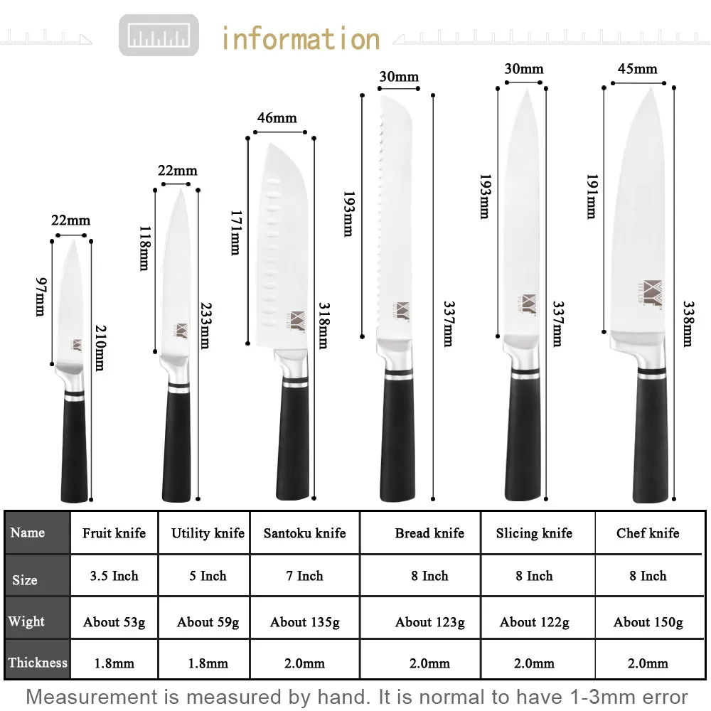 XYj 6 шт. набор кухонных ножей из нержавеющей стали с нескользящей ручкой 7cr17 лезвие шеф-повара для нарезки хлеба Santoku нож для очистки овощей