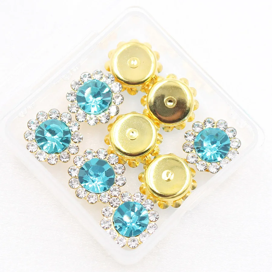 

Glitter Sew on Rhinestones 20pcs Gold Base Multi Color Sewing Crystal Buttons for DIY Garment Jewelry Hot Sale Stones for Dress