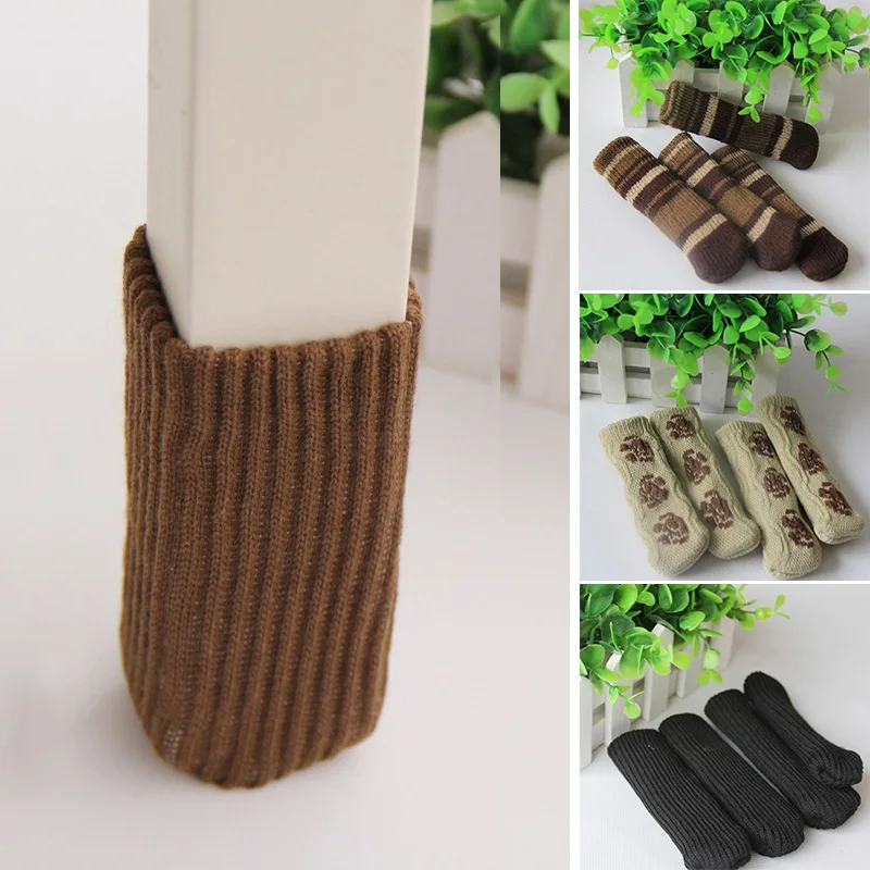 

Newly 4Pcs Furniture Chair Leg Cover Pad Anti-Slip Floor Knitting Sock Table Feet Mat Protector Chair Foot Sleeve