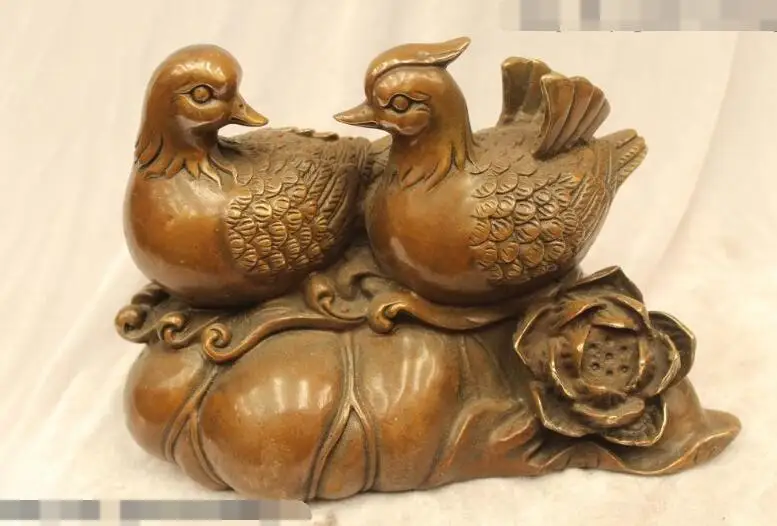 

S03006 7"China Folk Bronze carving excellent Lifelike happiness mandarin duck Statue (B0413)