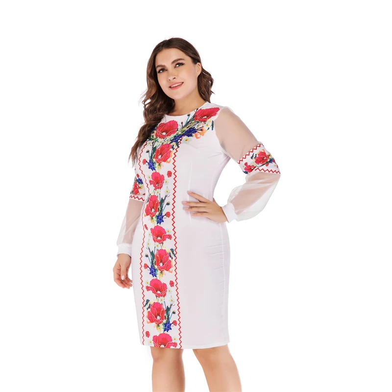 2018 New Fashion Women Dress Knee Length O Neck Summer Oversized Full Sleeve Ukrainian Vestidos Patchwork Big Size 6XL Dresses 2018 New Fashion Women Dress Knee Length O Neck Summer Oversized Full Sleeve Ukrainian Vestidos Patchwork Big Size 6XL Dresses