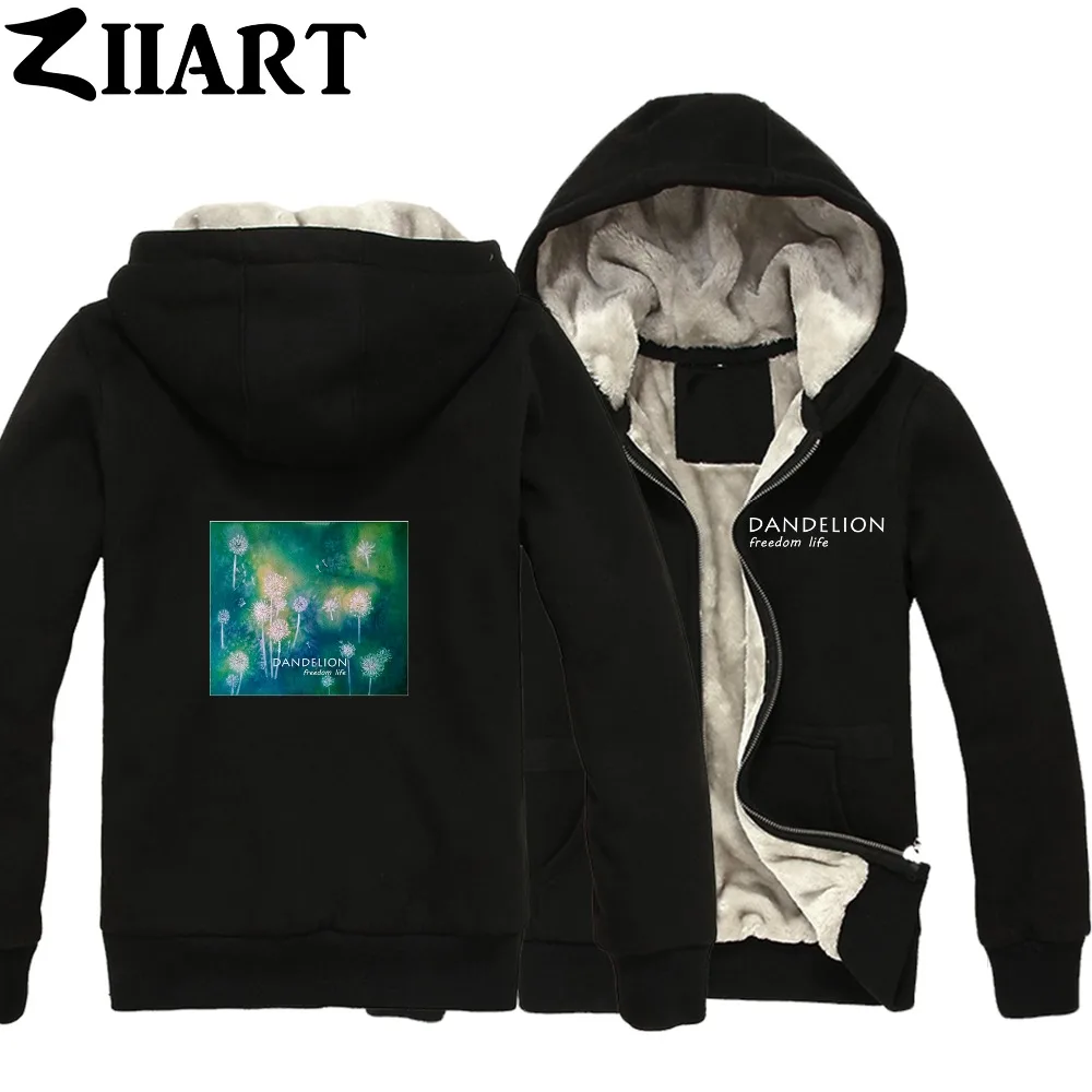 

Dandelion Seeds Freedom life Taraxacum Green plant Girls Woman Plus Velvet Parkas couple clothes ZIIART