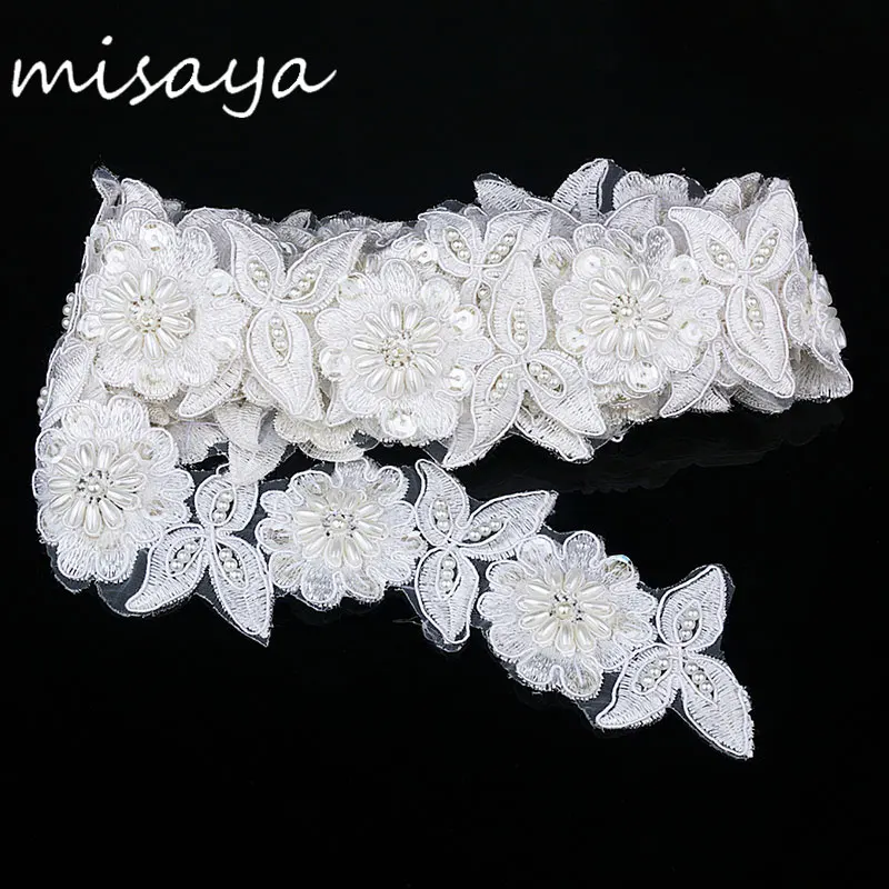 

Misaya 1yard White Embroidery Lace Sequin Fabric With Pearl Jacquard Ribbon Lace Fabric,DIY Sun Flower Manual Wedding Lace Trim
