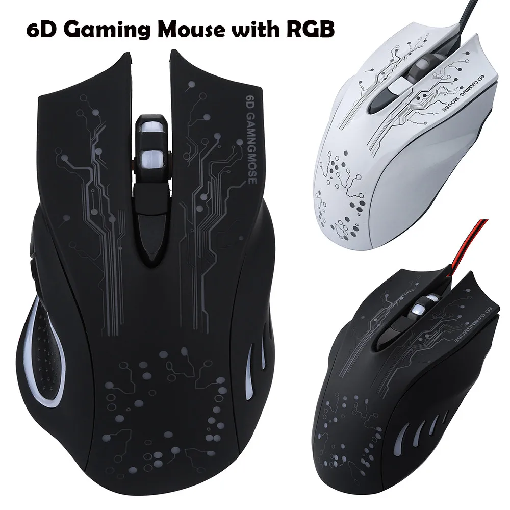 

USB Wired 5500dpi 6 Buttons Optical Gaming Mouse LED Backlight for PC Computer Laptop