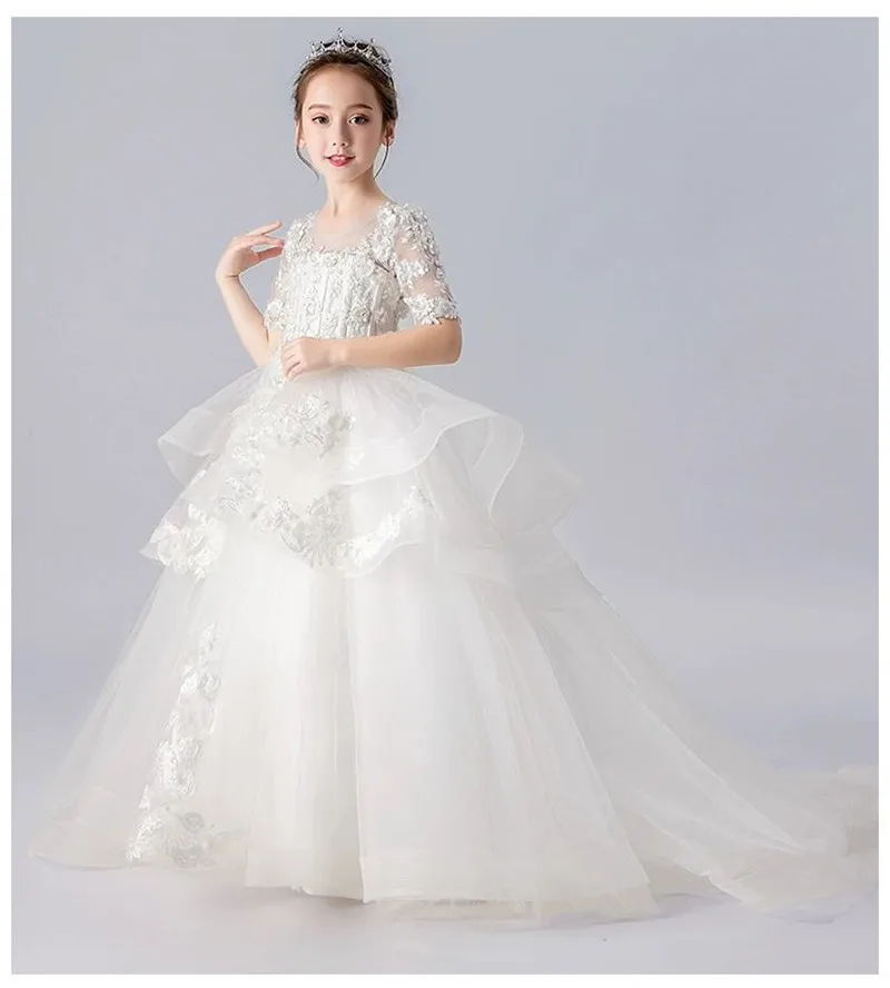 Детские элегантные платья для девочек; платье с цветочным узором для свадебной вечеринки; Детские вечерние бальные платья принцессы; платья подружек невесты