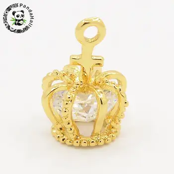 

10pcs Golden Silver color Brass Micro Pave Cubic Zirconia Crown Pendants 16x11x8mm, Hole: 2mm