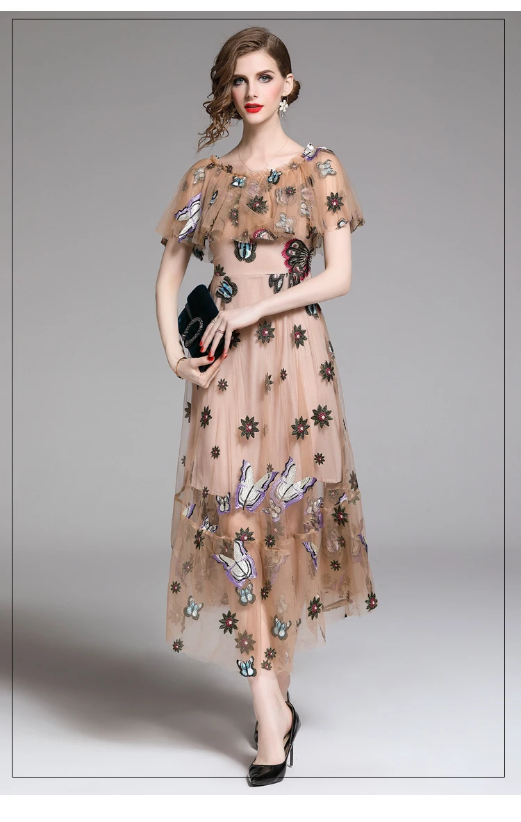 Женское летнее платье с вышитыми бабочками, Vestido Invierno Mujer, вечерние платья миди, Robe Boheme Femme Zomer Jurk K6535