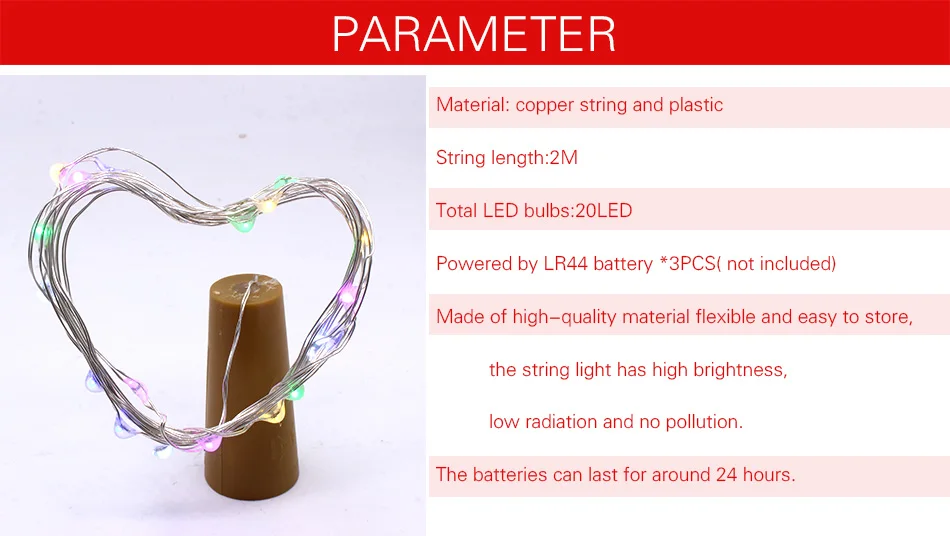 Батарея приведенный в действие, в нее можно положить все необходимый принадлежности DIY Рождество для свадьбы и праздника Хэллоуина украшения 3V 2 м 20 светодиодный Медный провод шнура светильник с
