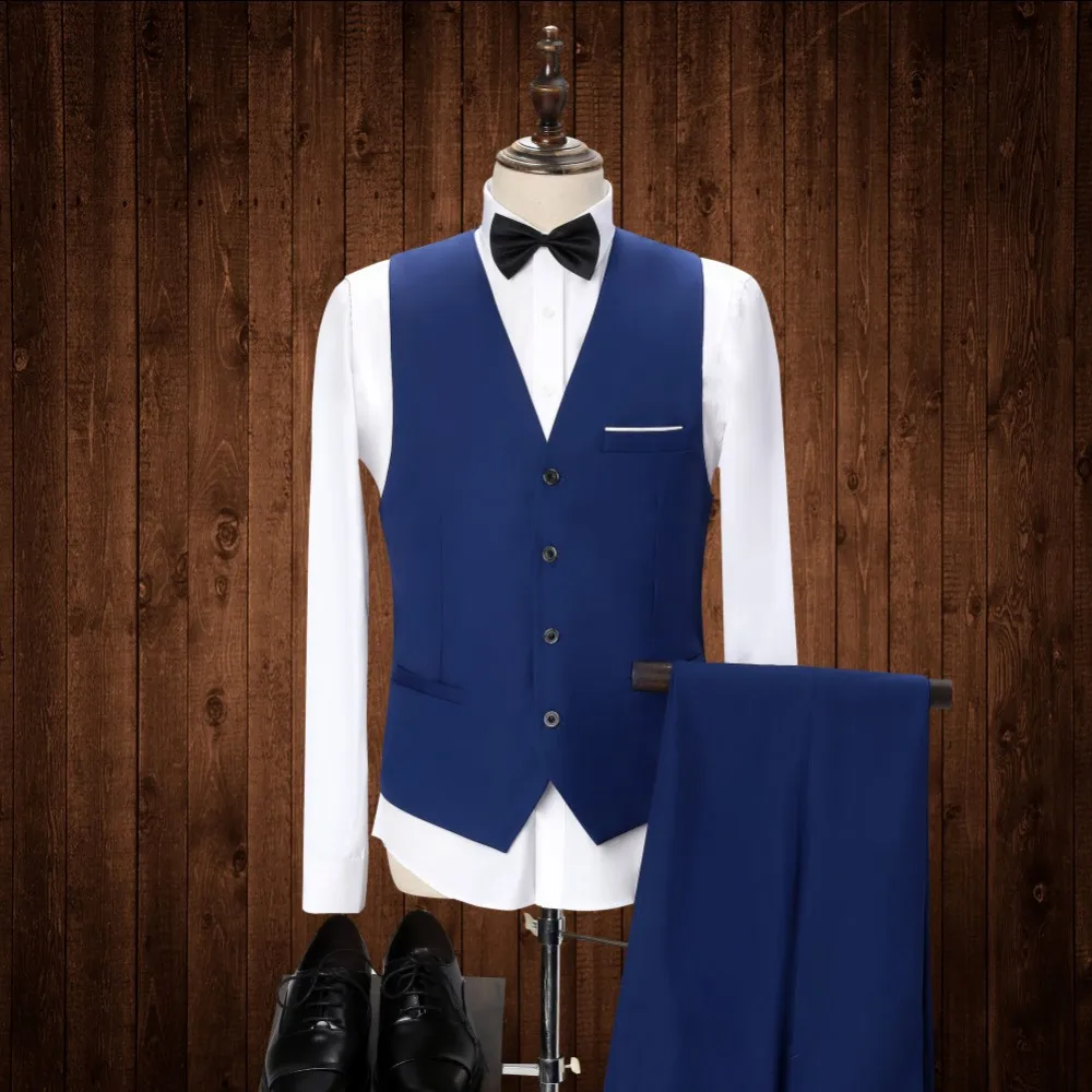 2019 (Jacket+Pants+Vest) Men's Blue Suits With Pants Formal Dress Mens Stage Wear Clothing Men Slim Fit 3 Piece Wedding Suit