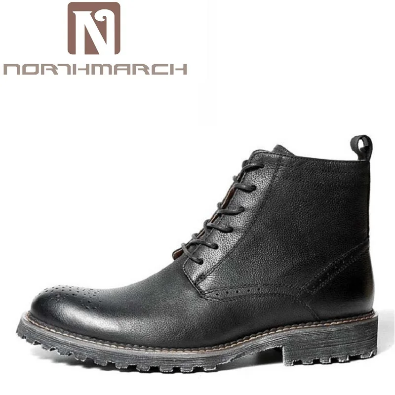 

NORTHMARCH Genuine Leather Lace Up Round Toe Work Safety Boots Comfortable Ankle Martin Boots Mens Winter Riding Boots Askeri