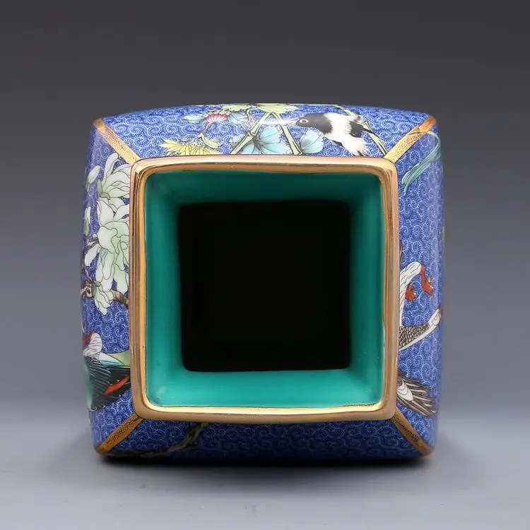 Qing Dynasty Qianlong год марка эмаль цветок и птица площадь большая ваза античный фарфор древняя фарфоровая коллекция