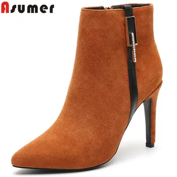 

ASUMER 2020 hot sale new ankle boots pointed toe zip suede leather boots thin high heels shoes woman autumn winter boots women
