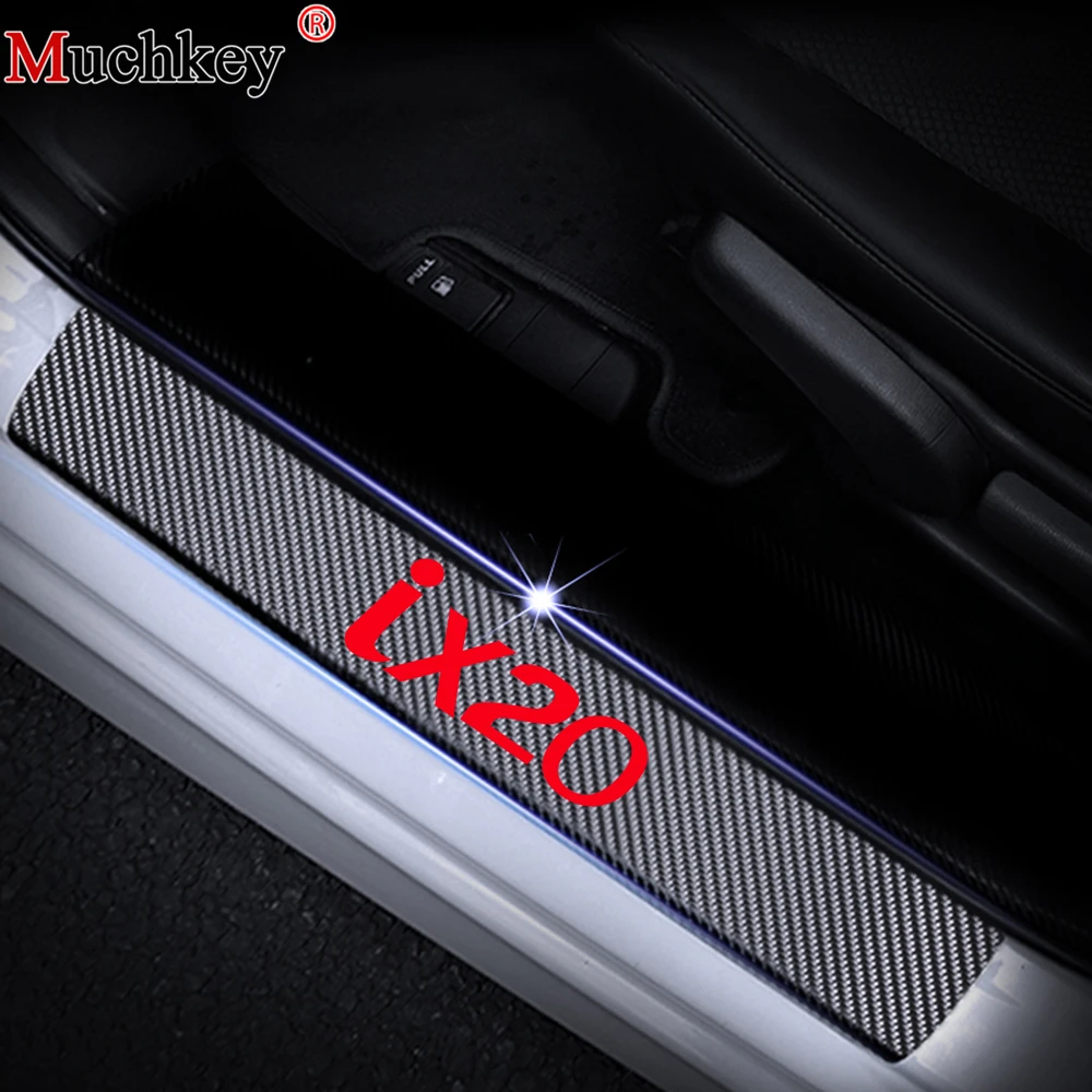 for Hyundai Accent Door Sill Protector Reflective 4D Carbon Fiber Sticker Door Entry Guard Door Sill Scuff Plate Stickers Auto Accessories 4Pcs White