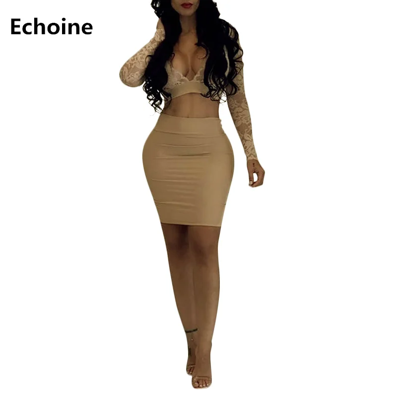 

Women Sexy Skirt Set Lace Crop Top and Mini Skirt Lace V-neck Blouse Slim Bodycon Two Piece Set Club Outfit Elegant Party Suit