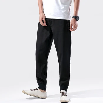 

Black Linen Mens Trousers Pants Summer Thin Loose Casual Pants Breathable Solid Chinese Style Drawstring Long Pants Male