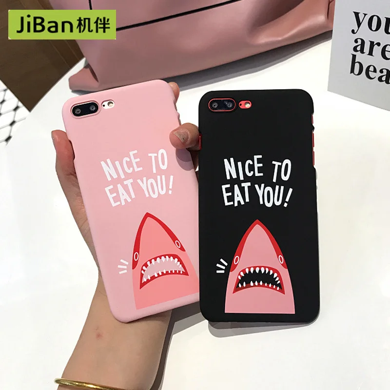 

JiBan Hong Kong Style Street Brand Shark Mobile Phone Case For iPhone 6 6S 7 8 Plus X Cases Personality English Matte Hard Shell