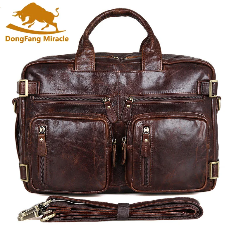 Discount  Multifunction real Genuine leather men messenger bags business men bags men's briefcase shoulder la