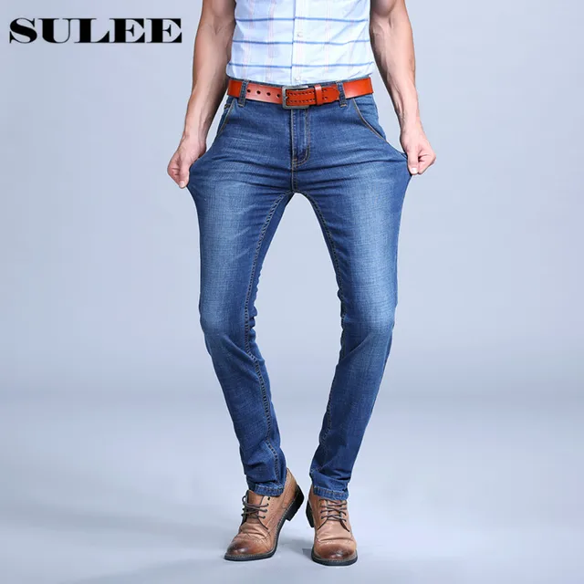 sulee brand 2017 mens plus size jeans stretch blue denim slim long lee stretch jeans plus size