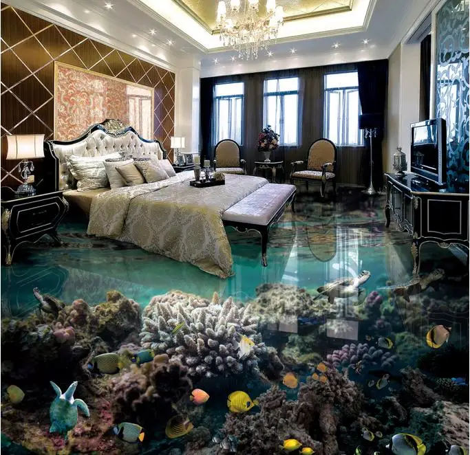 

European The underwater world 3D Flooring Wallpaper For Walls 3 D Living room 3D Floor Tiles Self adhesive Wallpaper