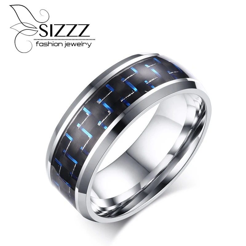 

SIZZZ 8MM Wide 4.7G Weight Europe and the United States Blue Stainless Steel Red/Blue Ring For Men