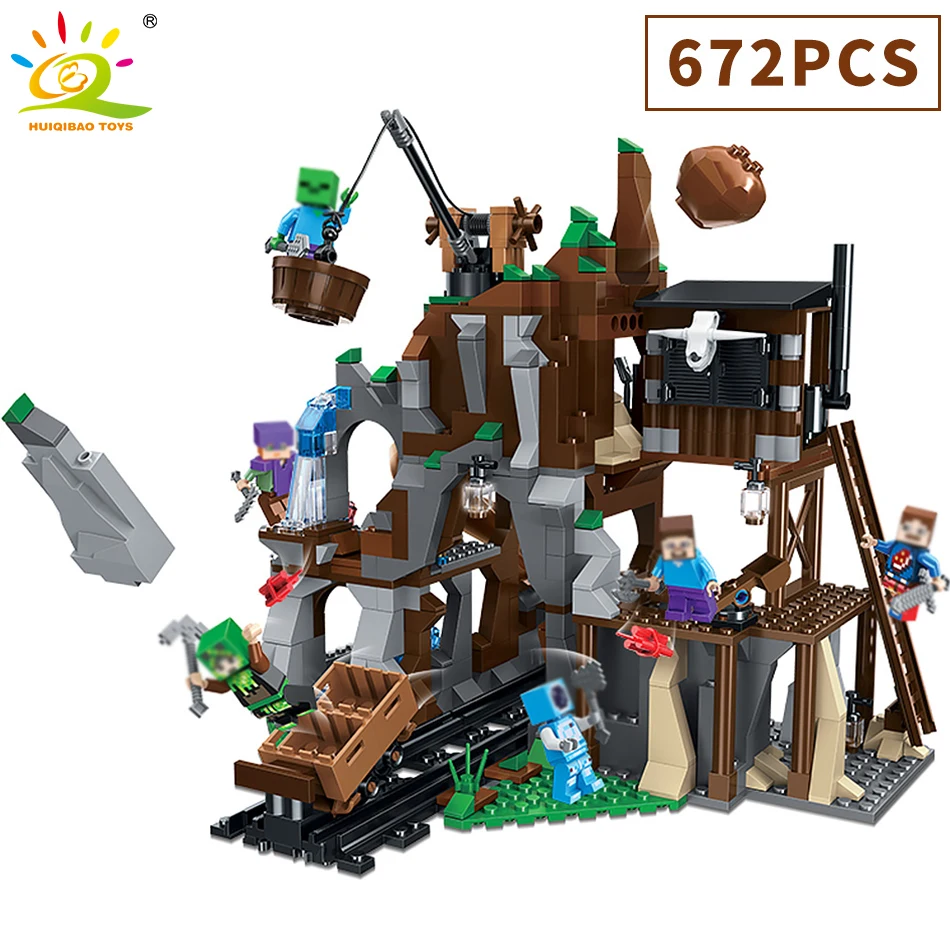 

672PCS My World Diggings Precious Deposits Building Block Compatible Legoed Minecrafted Figures Mine pitfall Brick Toys Children