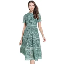 ZAWFL высококачественное платье с автопортретом летнее женское элегантное тонкое розовое/зеленое кружевное ТРАПЕЦИЕВИДНОЕ ПЛАТЬЕ средней длины vestidos