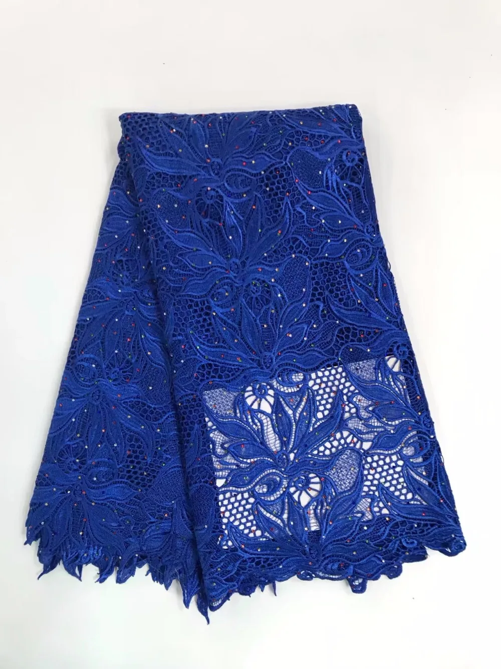 

RL81001 with stone high quality Embroidery polyester light African guipure cord water soluble lace Fabric for nice dress 5y/lot