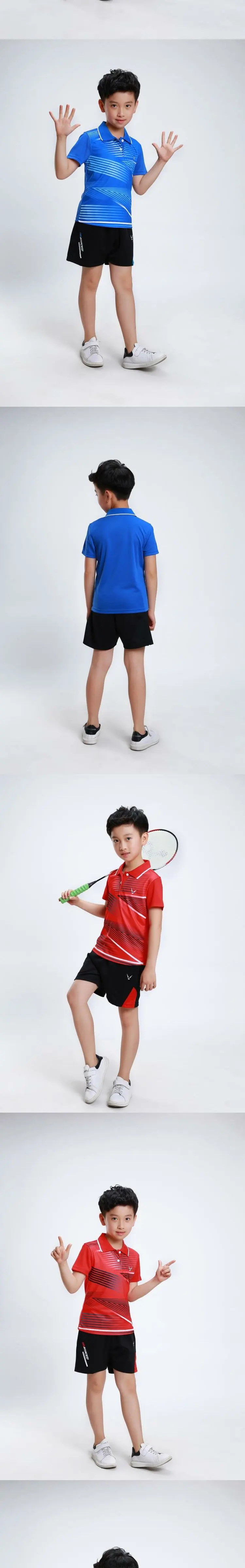 Теннисная одежда для детей, детские рубашки для бадминтона, теннисные костюмы, одежда для настольного тенниса, комплект для пинг-понга, Детская рубашка и шорты для настольного тенниса