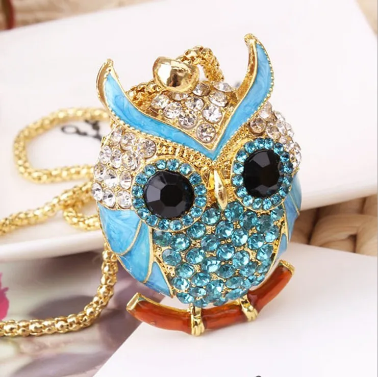 New Brand Charms Women 18K Gold Necklace Vintage Crystal Cubic Zircon Diamond Owl Necklaces&Pendants Fine Jewelry A073